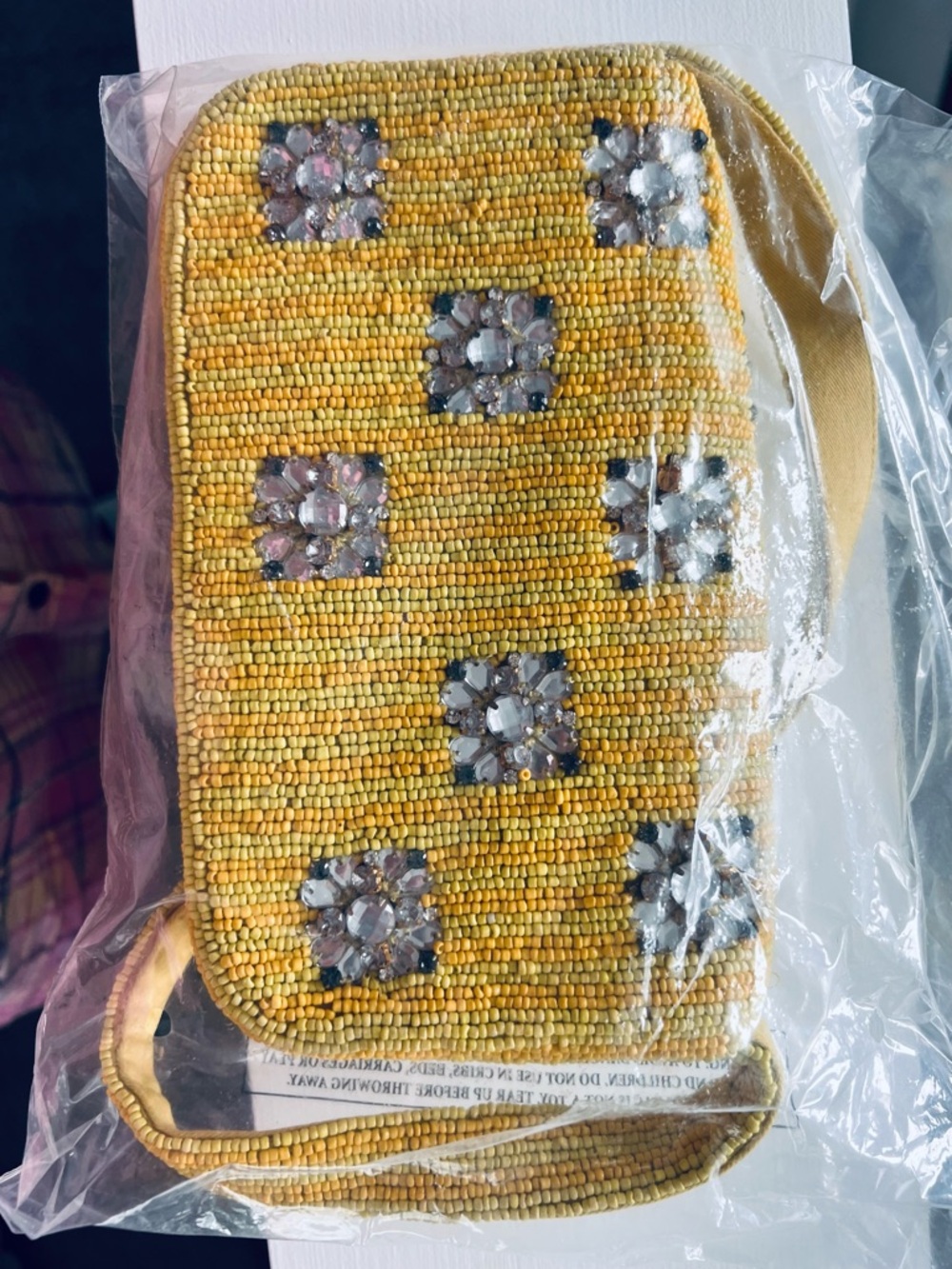 Anthropologie The Fiona Beaded Bag Yellow Geometric - Picture 5 of 9